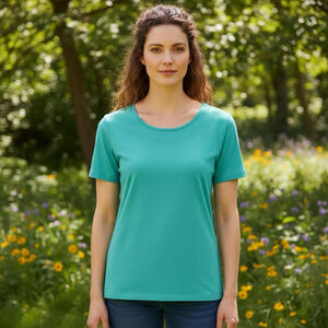 French Navy Turquoise Green Teal Embroidered Short Sleeve Top Cottage - Sz M